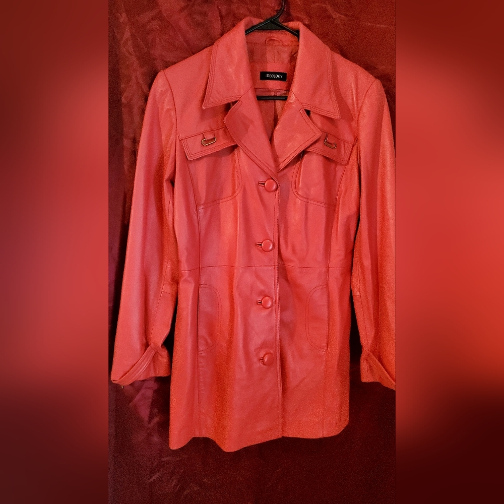 Ideology Salmon/Coral Leather Jacket Tailored Silhouette (Missing Belt)